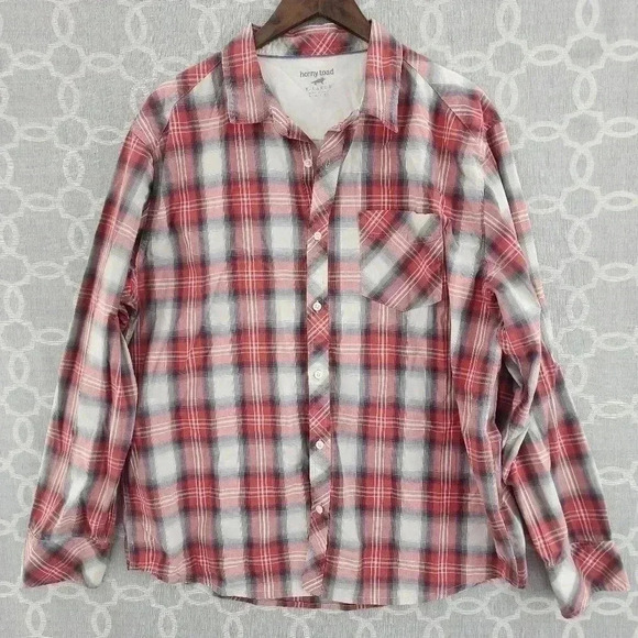 Horny Toad Red Plaid Button Down Short Sleeve Men's Shirt XL - Picture 1 of 7